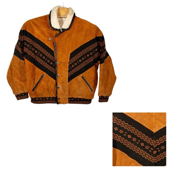 The Unbranded Brand Other - Vtg Western Aztec Navajo Leather Jacket Mens Size 52 Made‎ In Italy Southwestern